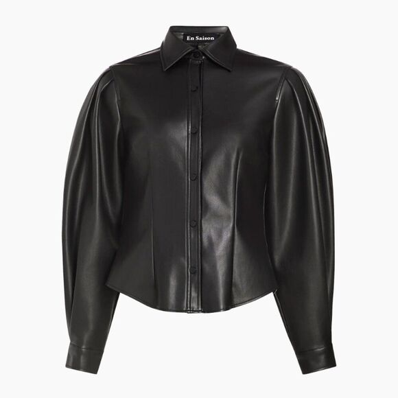 En Saison Dawn Faux Black Leather Snap Front Shirt NWT - Picture 1 of 12